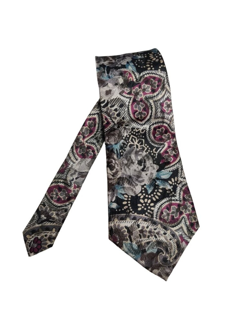 Vintage Windridge USA Floral Paisley Necktie Purple Gray Retro Statement Tie